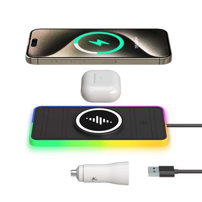 Πλακέτο ασύρματης φόρτισης αυτοκινήτου RGB Για Apple iPhone/Watch 15W έξοδος Προστασία ισχύος